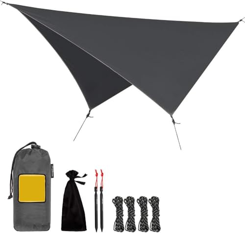 Tarp Awning Waterproof Tent Tarpaulin as Rain and UV Protection for Hammock, Camp Bed, Beach Camping Accessories, Emergency Tent, Outdoor Equipment (Dark Grey)