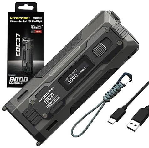 Nitecore Linterna EDC37 EDC37 Ultimate EDC: duplica la potencia, 8.000 lúmenes x 8000 mAh con cable de carga USB-C Eco-Sensa