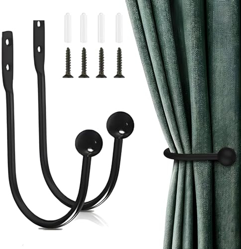 Vorhanghalter aus Metall, 2 Stück, Wandmontage, Vorhang-Raffhalter, Fenstervorhanghalter, Haken für Heimdekoration, Schwarz