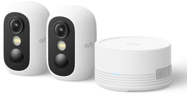 eufy Security eufyCam C35 2 Pack with HomeBase Mini, Wireless Security Indoor/Outdoor Camera, Magnetic Mount, Colour Night Vision, Subscription-Free On-Device Storage, IP67, Facial Recognition, White