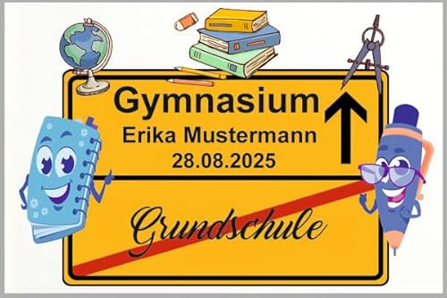Ballonsupermarkt Kreation Grundschule -Gymnasium. Leinwand-Schild, personalisiert, mit Namen und Datum. Geschenk zum Übergang von der Grundschule zum Gymnasium.
