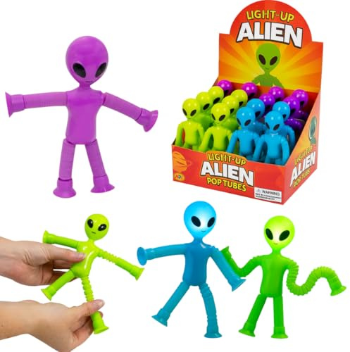 LND Gifts Pop Tubes Alien Fidget Toys, Light Up Telescopic popper tubes, Kids Sensory Toys For Autism - Pop It Fidgets For Kids, Set Of 4 Aliens, Extendable Stretchy Arms And Legs, Stress Relief