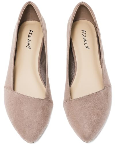 Ataiwee Women's Wide Width Ballet Flats - Pointed Toe Suede Slip-On Office Shoes.(1908076-2402, TA/MF, UK8.5 Wide)