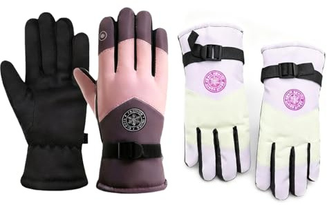 BSITSSS Lot de 2 Gants Femme Hiver, Gants Chaud Ski Femme Coupe-Vent, Gant Thermiques Imperméables Antidérapants pour Ski Snowboard Patinage sur Glace Randonnée