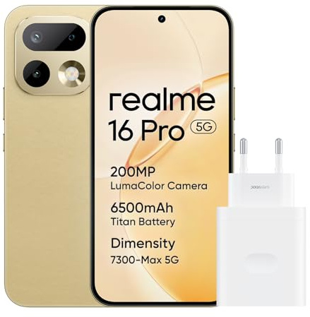 realme Smartphone 16 Pro 5G 256GB 8GB Master Gold INT+NFC RMX5120 EU