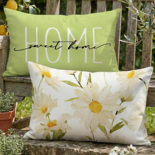 Vorysum Outdoor Kissenbezug 30x50 cm 2er Set Weiß Blumen Wasserfest Dekokissen Modern Dekorative Blumen Kissenhülle Sommer Sofakissen für Garten Sofa Balkon, Camping