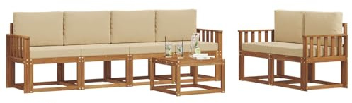 vidaXL Outdoor-Sofagarnitur 7 pcs Natur und Beige Massivholz Akazie, Akazienholz Garten-Sofa-Set, Moderne Gartenmöbel, langlebige Couch, schicke Lounge, ergonomisches Design