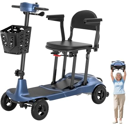 12,5kg Ultraleichter Seniorenmobil klappbar, Carbon-Elektromobil für Senioren, Tragkraft 125kg, von Fluggesellschaften zugelassen, leicht und kompakt mit abnehmbarem Akku – Blau