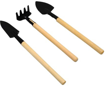 Miniature Fairy Garden Tool Set – 3pcs Wooden Handle Rake, Trowel & Shovel – Iron & Wood Mini Gardening Kit for Plant Pots & Fairy Gardens