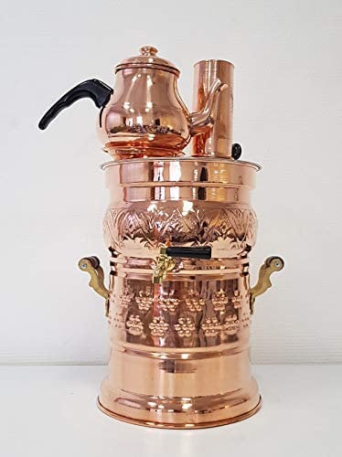 Istanbulhomecollection Samovar mit Kupfer-Teekanne und Wasserkocher ohne Wasserkocher, verzinnt, Camping, Wandern, Jagd, BBQ, Semaver Samavar