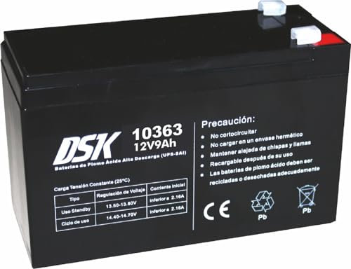DSK 10363 - Batería de Plomo Recargable de Alta Descarga AGM Sellada de 12V y 9Ah. Ideal para UPS-SAI, Sistemas de seguridad y comunicación, luces de emergencia…