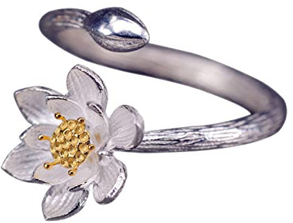 NicoWerk Silberring Lotus Blume Seerose Golden Ring Silber 925 Verstellbar Damenringe Damen Schmuck Sterling SRI287