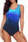 Aleumdr Badeanzug Damen Push up Bademode Schwimmanzug Bauchweg Farbverlauf Figurformenden Effekten Rückenfrei Bandeau Kreuz Rückseite Einteiler Swimsuit S-XXL, Blau, S