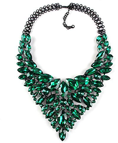YAZILIND Lujo Rhinestone Colgante Collares Gruesos Exquisita joyería Regalo Fiesta de cumpleaños de Las Mujeres (Verde)