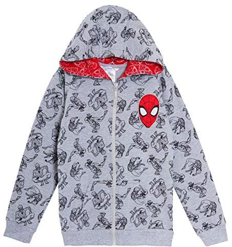 Marvel Spiderman Felpa con cappuccio per bambini, Avengers, con cerniera Grigio 5-6 Anni