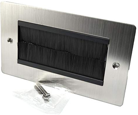 Brush Wallplate Double Gang Stainless Steel with Black Brushes