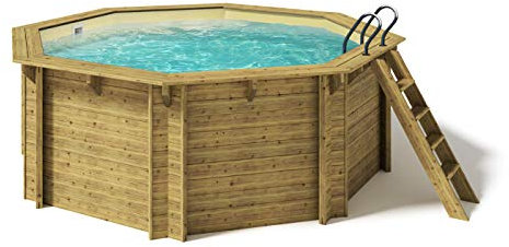 Paradies Pool® Holzpool Kalea Platin Komplettset inkl. Filteranlage für 50er Verrohrung, Pumpenhaus, Filterglas, Folie Sand 0,8mm Stärke, Achteck-Pool, 436 x 138 (Ø x H), Menge: 1 Stück