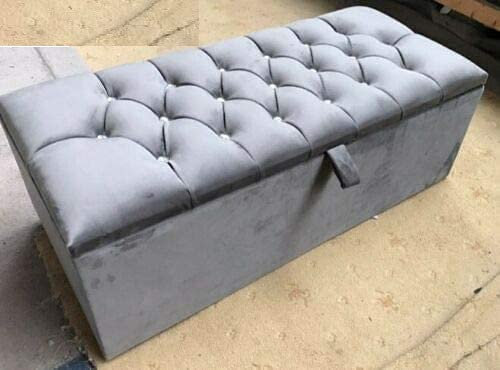 mm08enn LARGE ATN OTTOMAN STORAGE,TOY, BLANKET BOX IN CRUSHED VELVET & IN PLUSH FABRIC Black Plush, Plush Fabric