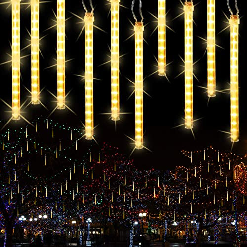 BrizLabs Meteorschauer Regen Lichter, 240 LED Außen Lichterregen Lichterkette 10 Tubes 30cm Weihnachtsbeleuchtung Wasserdichte für Xmas Garten Hochzeit Party Baum Balkon Innen Dekoration, Warmweiß