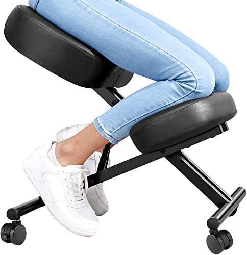 BATHWA Kniestuhl ergonomisch, Kniehocker Sitzhocker Bürohocker Computerstuhl höhenverstellbar mit Rollen für Zuhause und Büro