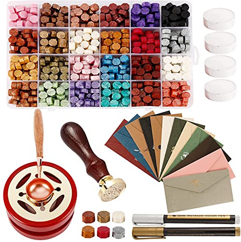 Siegelwachs, Toolly 645-teiliges Wachssiegel-Set mit Wachssiegelperlen, Siegelwachswärmer, Vintage-Umschläge, Wachsstempel und Metallstift für Wachssiegel, Siegelumschläge, Basteln und Dekoration