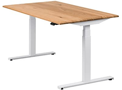 boho office® Höhenverstellbarer Schreibtisch 140 x 80 cm - Elektrisch, Made in Denmark, 2 Motoren, 3-Fach Teleskop, Appsteuerung - Easydesk Weiß inkl. Tischplatte in Wildeiche massiv