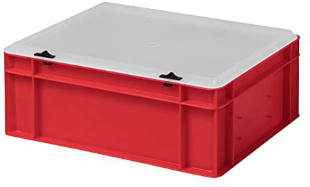 1a-TopStore Design Eurobox Stapelbox Lagerbehälter Kunststoffbox in 5 Farben und 16 Größen mit transparentem Deckel (matt) (rot, 40x30x15 cm)