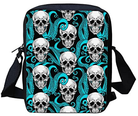Kuiaobaty Kleine Schulter Messenger Bag Frauen Kleine Crossbody Tasche Damen Handytasche mit verstellbarem Riemen, Totenkopf und Oktopus