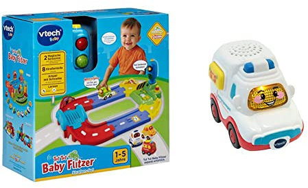 Vtech Baby 80-127804 - TUT TUT Baby Flitzer - Straßen-Set & 80-517004 TUT TUT Baby Flitzer Rettungswagen Babyspielzeug, Mehrfarbig