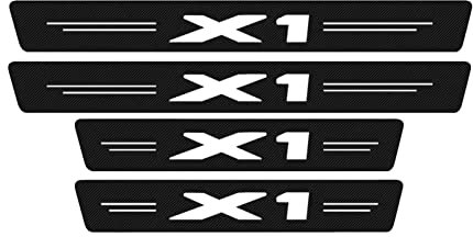 CWWHY Car Carbon Fiber Door Sill Protector for B-MW X1 E84 F48 2009-2020 Carbon Fiber Vinyl Stickers Auto Accessories Door Threshold Plate Stickers 4Pcs Car Door Sill Scuff Plate, Black