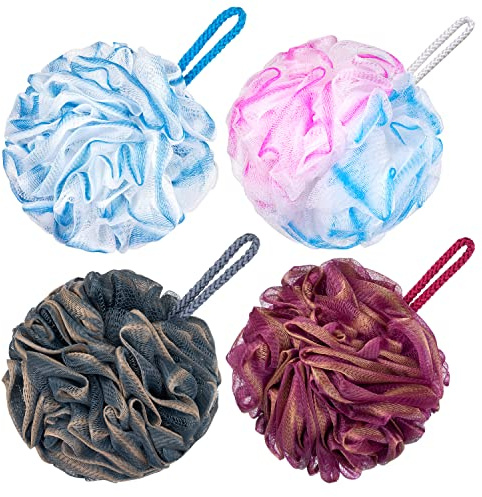 Lot de 4 grandes éponges de douche en luffa pour homme et femme - 80 g - Multicolore