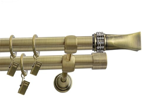 Fenster DEKOR Gardinenstange Gold Antik - Gordijnroede 240 cm - Elegante Modern Vorhangstange - 2-läufig stange vorhang - Karniesabschluss wählbar - Vorhang Stangen Gold Antik Porto