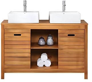 Vente-unique - Meuble de Salle de Bain en Bois d'acacia avec Double Vasque - 130 cm - PULUKAN