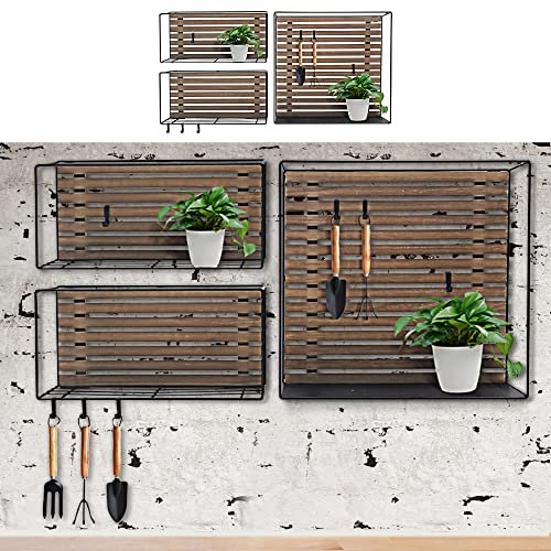 Cepewa Wandregal 3er Set S-Haken │ 2 Größen Eisen Holz │ Regal Hängeregal Küchenregal Aufbewahrung Wandschrank