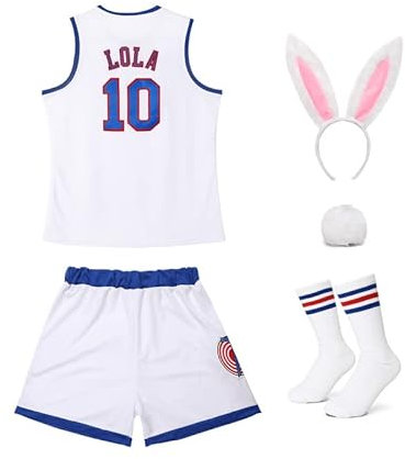OTHERCRAZY Damen Lola #10 Space Movie Kostüme, Cheerleading-Top und Shorts, Outfit mit 3-teiligem Zubehör, Größe XS-XXL, Sport-Outfit, L