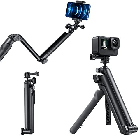 TELESIN Trípode estabilizador multifunción de 360 ° Ajustable para Gopro Hero 13 12 11 10 9 8, dji Osmo, Insta360, más cámaras de acción y teléfono Inteligente con Almohadilla de Silicona y Adaptador
