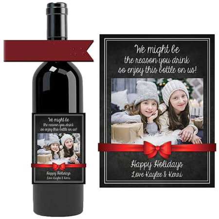 Etiqueta de vino personalizada para el Día de la Madre, etiqueta decorativa personalizada para botella de vino con rosa y hoja verde, feliz