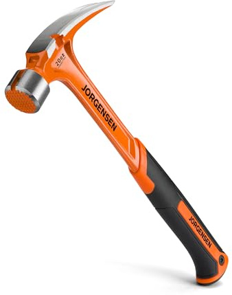Jorgensen 20 oz Straight Claw Hammer with Magnetic Nail Holder, Rip Claw Hammer with Milled Face, Side Nail Puller, Shock Absorbing Grip, Heavy Duty One-piece Forged Hammer