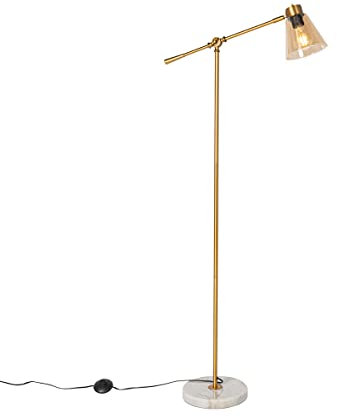 Qazqa - Art Deco Art-Deco-Stehleuchte I Stehlampe I Standleuchte I Lampe I Leuchte aus Bronze mit Marmor und bernsteinfarbenem Glas – Nina I Wohnzimmer I Schlafzimmer - Länglich - LED geeignet E27