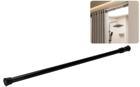 Gardinenstange Ohne Bohren, Teleskopstange Vorhang, Durchmesser 1,3 cm, Länge 55-90 cm, Spannvorhangstange für Dusche, Ausziehbare Vorhangstange, Schwarz, für Schränke, Badezimmer, Fenster oder Türen