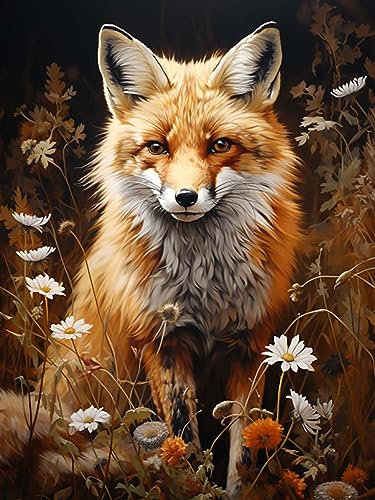 HIMBIU DIY 5D Diamond Painting Kit Complet Renard, Broderie Diamant Peinture Animaux par Kit De Numéro Accessoires, Point De Croix Canevas Salon Chambre Autocollant Mural Décoration 30x40 cm