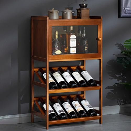 GIZNXBA Weinregal Holz Stehend Für 28 Flaschen, Flaschenregal Schrank Weinregal Für Den Boden, Weinflaschenregal Schmal Für Küche, Wohnzimmer, Speisekammer, Keller (Color : /Brown)