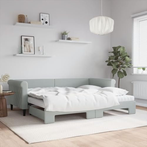 Homgoday Tagesbett Ausziehbar mit Matratzen Sofabett Ausziehbett Schlafsofa Schlafcouch Bettsofa mit Lattenrost Jugendbett Gästebett für Schlafzimmer Wohnzimmer Hellgrau 90x200 cm Samt