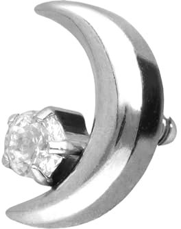 PIERCINGLINE Titan Schraubaufsatz mit Außengewinde 0,9 mm MOND + KRISTALL Piercing Aufsatz Ersatz Silberfarben