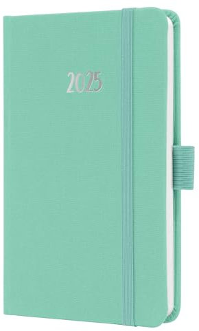 SIGEL J5408 Wochenkalender 2025 A6, Jolie, mintgrün, Hardcover mit Textileinband, Gummiband, Stiftschlaufe, Einstecktasche, 174 Seiten, vegan, Buchkalender, Terminplaner