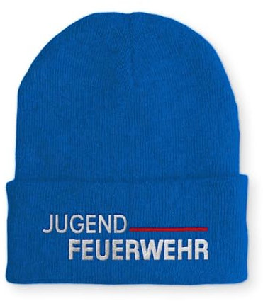 tshirtladen Spruchmütze Strickmütze Jugend Feuerwehr Mütze Wintermütze lustige Beanie mit Stick, Farbe: Blau