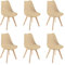 DEWINNER Esszimmerstühle, Küchenstuhl, skandinavisch, Retro mit Rückenlehne, gepolsterte Sitzfläche aus massiver Buche (Beige, 6er Set)