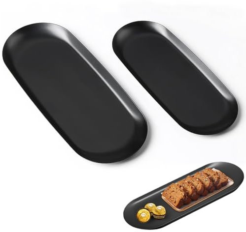 YZDZSW Oval Stainless Steel Tray, Exhibition Tray, Trinket Serving Tray Metal Oval Serving Tray Tea Fruit Trays for bathroom vanity cosmetics jewelry rack (black), YZDZSW-1057