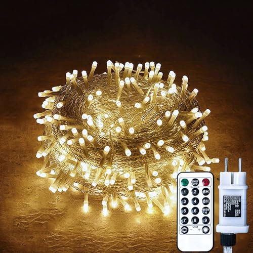 Gresonic 60m 600er Led Lichterkette Strombetrieben mit Stecker Außen und Innen für Hochzeit Weihnachten Party Warmweiß (Warmweiss 8modi Dimmbar, 600LED)