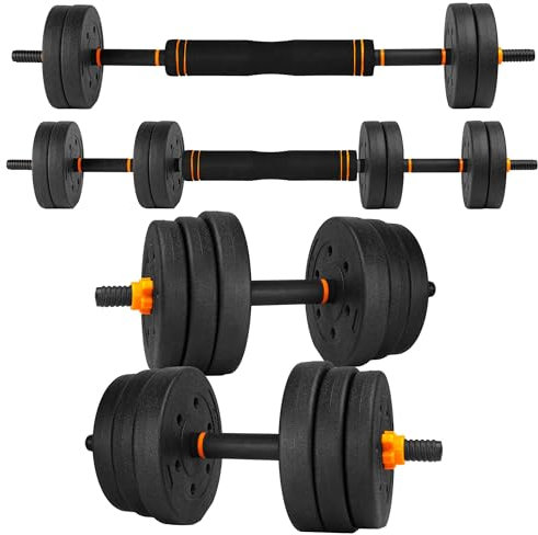 unycos - Manubri Regolabili con Dischi 20 kg【E-Book con 50 Esercizi】Coppia di Pesi con Barra di Collegamento Antiscivolo per Allenamento, Palestra in Casa, Fitness (Orange Transformer)